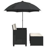 vidaXL Canapé de jardin 2 places avec parasol et tabourets noir rotin