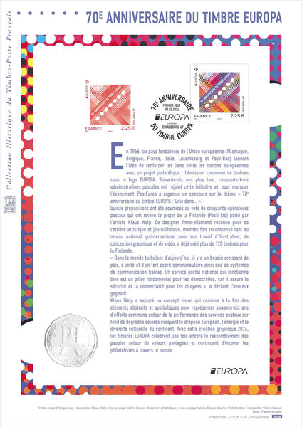 Document philatélique - Europa - 70ème anniversaire du Timbre Europa