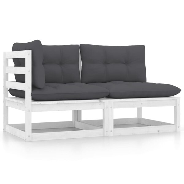 vidaXL Salon de jardin 2 Pièces avec coussins Blanc Bois de pin massif