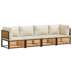 vidaXL Salon de jardin avec coussins 4 Pièces bois d'acacia massif
