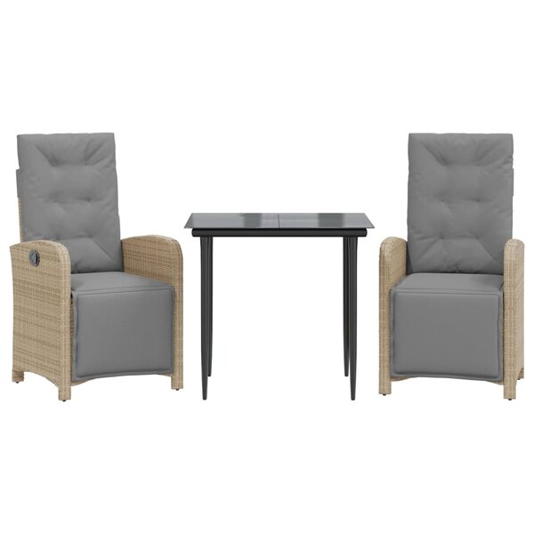 vidaXL Ensemble de bistro 3 Pièces avec coussins beige résine tressée