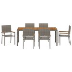 Ensemble de Salle à Manger de Jardin vidaXL 7 Pièces Gris Poly Rattan