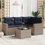 vidaXL Salon de jardin 5 Pièces avec coussins gris résine tressée