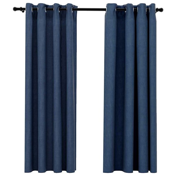 vidaXL Rideaux occultants Aspect lin avec œillets 2 Pièces Bleu 140x175cm