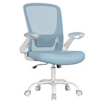 Fauteuil de bureau avec accoudoir rabattable chaise de bureau en toile siège pivotant à 360° support lombaire réglable gain de place bleu 12_0005865