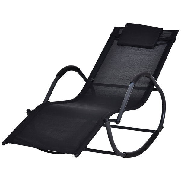 Chaise longue à bascule rocking chair design contemporain dim. 160L x 61l x 79H cm métal textilène noir