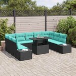 vidaXL Ensemble de canapé de jardin avec coussin 10 Pièces Noir et bleu