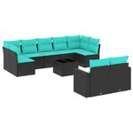 vidaXL Salon de jardin 10 Pièces avec coussins noir résine tressée