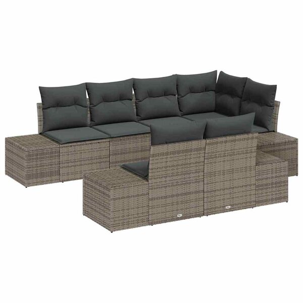 vidaXL Ensemble de canapé de jardin avec coussin 7 Pièces Gris Poly rotin