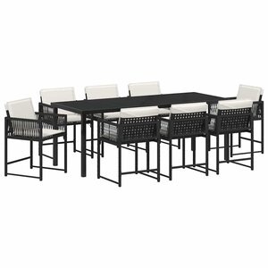 vidaXL Ensemble de salle à manger pour jardin 9 Pièces Noir polyrotin