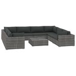 vidaXL Salon de jardin 9 Pièces avec coussins Résine tressée Gris