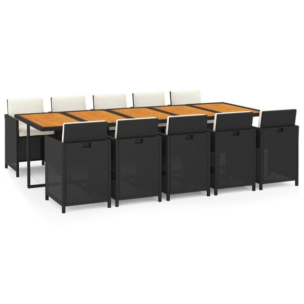 vidaXL Ensemble à dîner de jardin coussins 11 Pièces Résine tressée Noir