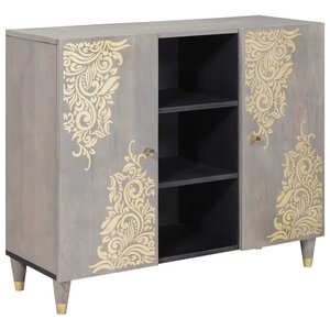 vidaXL Buffet Gris et or 90 x 33 x 75 cm Bois de mangue massif
