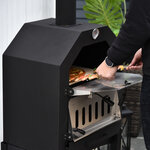 Four à pizza extérieur au charbon de bois - barbecue sur roulettes - Four à bois - pierre réfractaire - cheminée  jauge température - acier inox.noir gris