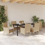vidaXL Ensemble de salle à manger de jardin 7 pièces avec coussins en poly rattan beige