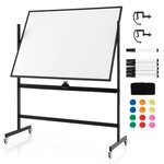 Tableau blanc réversible à 360° de 90 x 120 cm avec hauteur réglable et 4 roulettes pour école/maison/bureau/salle de classe 20_0006556