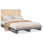 vidaXL Cadre de lit avec tête de lit gris 140x200 cm bois pin massif