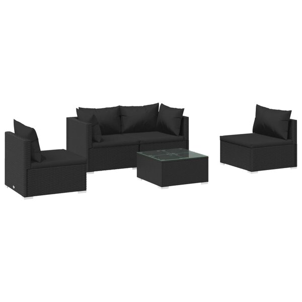 vidaXL Salon de jardin 5 Pièces avec coussins Résine tressée Noir