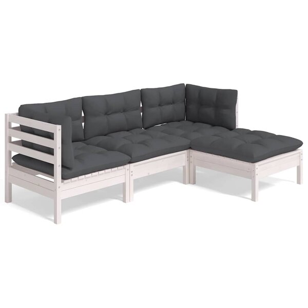vidaXL Salon de jardin 4 Pièces avec coussins blanc bois de pin