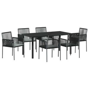 vidaXL Ensemble de salle à manger pour jardin 7 Pièces Noir Poly rotin