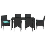 vidaXL Ensemble table et chaises avec coussin 7 Pièces Noir Rotin PE