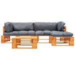 vidaXL Salon de jardin palette 4 Pièces avec coussins gris bois