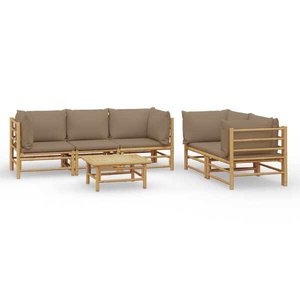 vidaXL Salon de jardin 6 Pièces avec coussins taupe bambou