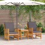 Ensemble de salon de jardin 3 pièces avec coussins en bois d'acacia massif