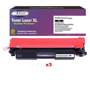 T3AZUR  - Lot de 3 Toners Laser compatibles avec HP LaserJet Pro M203   M203dn   M203dw remplace CF230X (30X) Noir