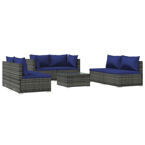 vidaXL Salon de jardin 7 Pièces avec coussins résine tressée gris