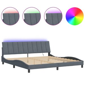 vidaXL Cadre de lit avec LED sans matelas Hanko gris foncé 200x200 cm velours