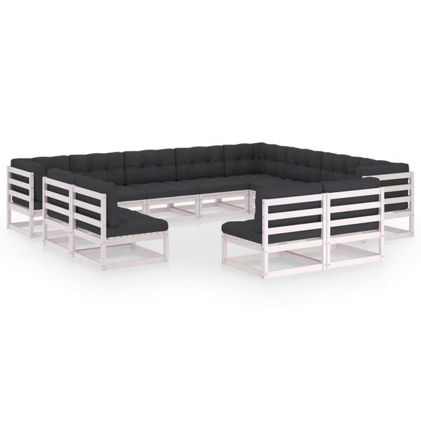 vidaXL Salon de jardin 12 Pièces avec coussins Blanc Bois de pin massif