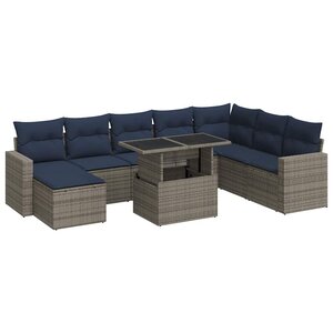 vidaXL Salon de jardin avec coussins 9 Pièces gris résine tressée acacia