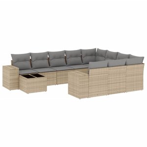 vidaXL Salon de jardin 11 Pièces avec coussins beige résine tressée