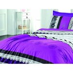 Parure de lit - housse de couette 220 x 240 + 2 taies d'oreiller 60 x 60 coton renforcé - Lilas