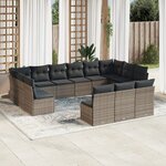 vidaXL Salon de jardin avec coussins 13 Pièces gris résine tressée