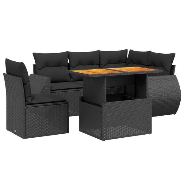 vidaXL Salon de jardin 6 Pièces avec coussins noir résine tressée