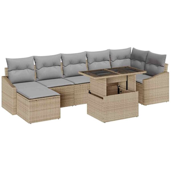 vidaXL Ensemble de canapé de jardin 8 Pièces Beige  Gris clair