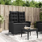 vidaXL Banc inclinable de jardin avec coussins noir résine tressée