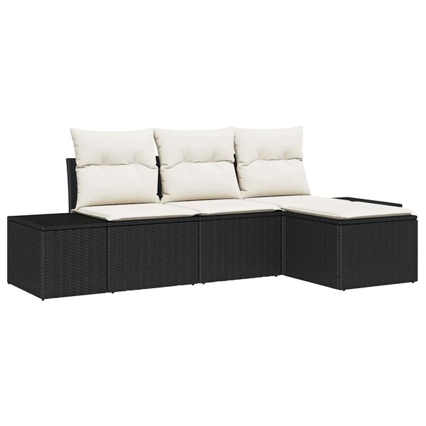 vidaXL Ensemble de canapé de jardin avec coussin 4 Pièces Noir  Crème
