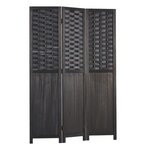 Paravent 3 pans bois rotin noir
