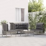 vidaXL Salon de jardin 5 Pièces avec coussins Gris Résine tressée