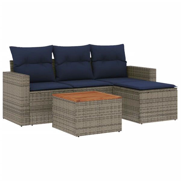 vidaXL Salon de jardin 5 Pièces avec coussins gris résine tressée
