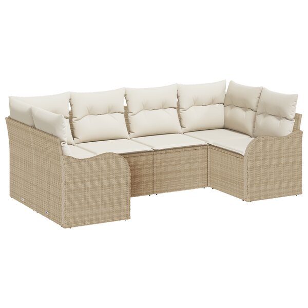 Ensemble de Canapés de Jardin 6 Pièces avec Coussins Beige Rattan Poly