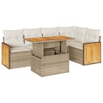 vidaXL Salon de jardin 6 Pièces avec coussins beige résine tressée acacia
