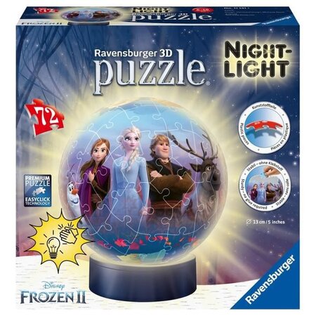La reine des neiges 2 puzzle 3d ball 72 pieces illuminé - ravensburger - puzzle enfant 3d sans colle - des 6 ans