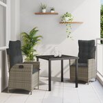 vidaXL Ensemble de salle à manger de jardin de 3 pièces avec coussins gris en rattan synthétique