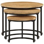 vidaXL Tables gigognes 3 Pièces bois de manguier massif brut