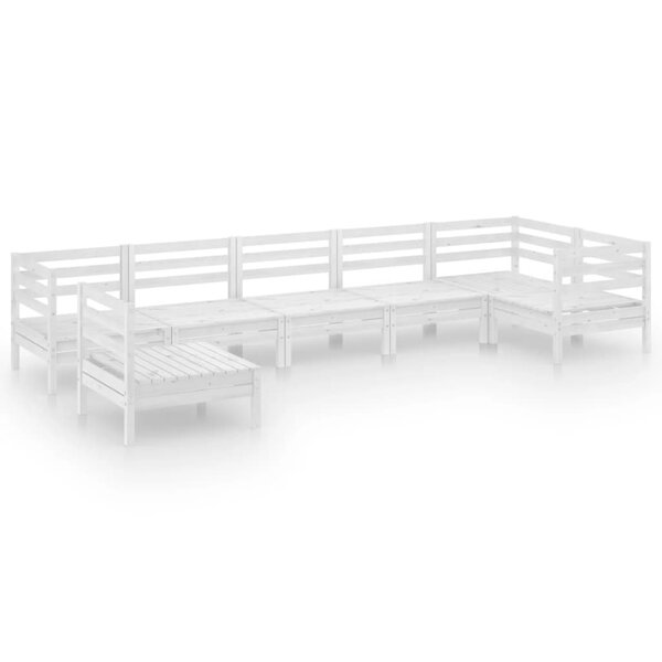 vidaXL Salon de jardin 7 Pièces Bois de pin massif Blanc