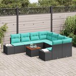 vidaXL Ensemble de canapé de jardin 9 Pièces Noir et turquoise polyrotin